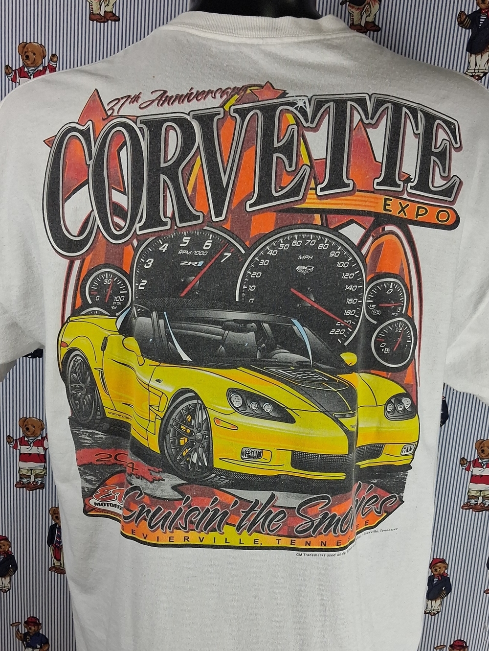 Corvette Cruisin The Smokies Spell-out Hot Rod Graphic White & Yellow Xl T-shirt